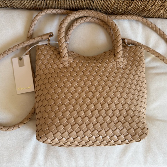 Moda Luxe Handbags - Moda Luxe Woven Leather Tote in Beige